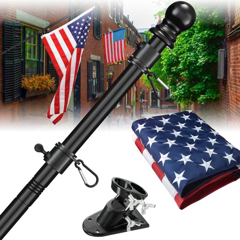 SHEPHOOK Flag Pole Kit Banners Gift-Includes Heavy Duty Tangle Free Flagpole,3*5 Embroidered US Flag,Steel Holder Bracket,for Outside,Porch,Garage