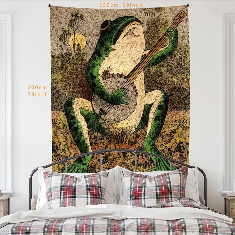 Room Decor Cartoon Frog Pattern Tapestry, 1 Count Halloween Decor Vintage Hanging Blanket, Farmhouse Wall Art Decor for Home Living Room Bedroom