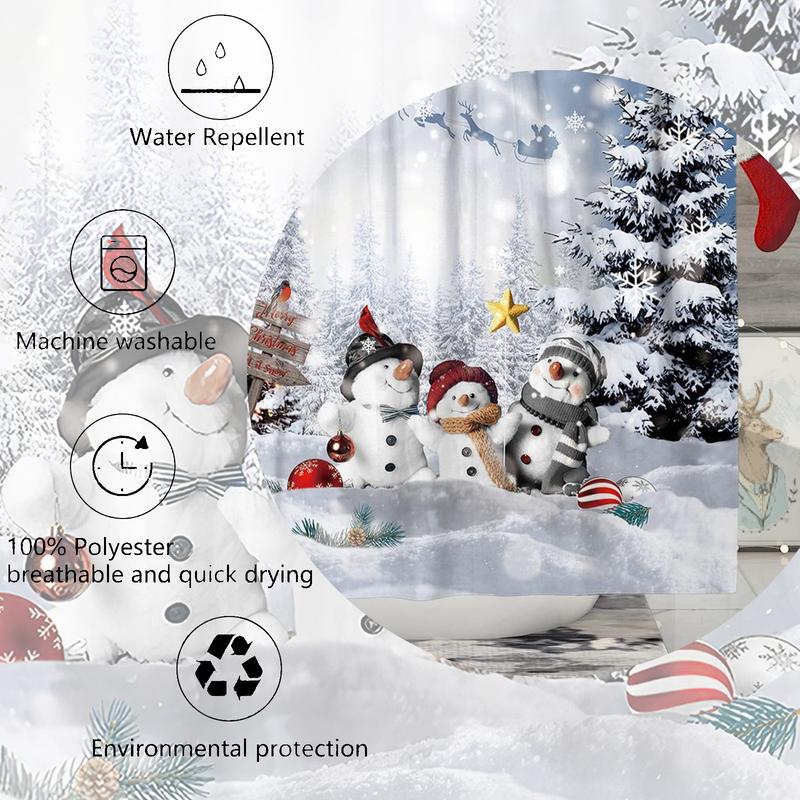 PAUSEBOLL Merry Christmas Shower Curtain Set Waterproof Fabric-72 x72, Winter Xmas Kids Snowman Theme Shower Curtain Decor, Funny Christmas Holiday Home Indoor Bathroom Decorations