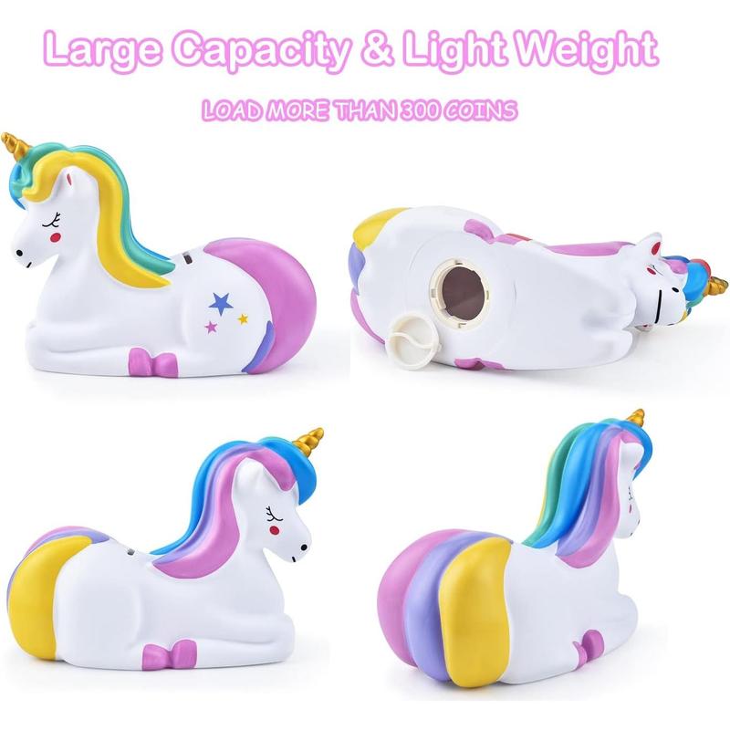 Piggy Bank : Unicorn Piggy Banks - Unbreakable Plastic Coin Money Bank with Alphabet Stickers - Rainbow