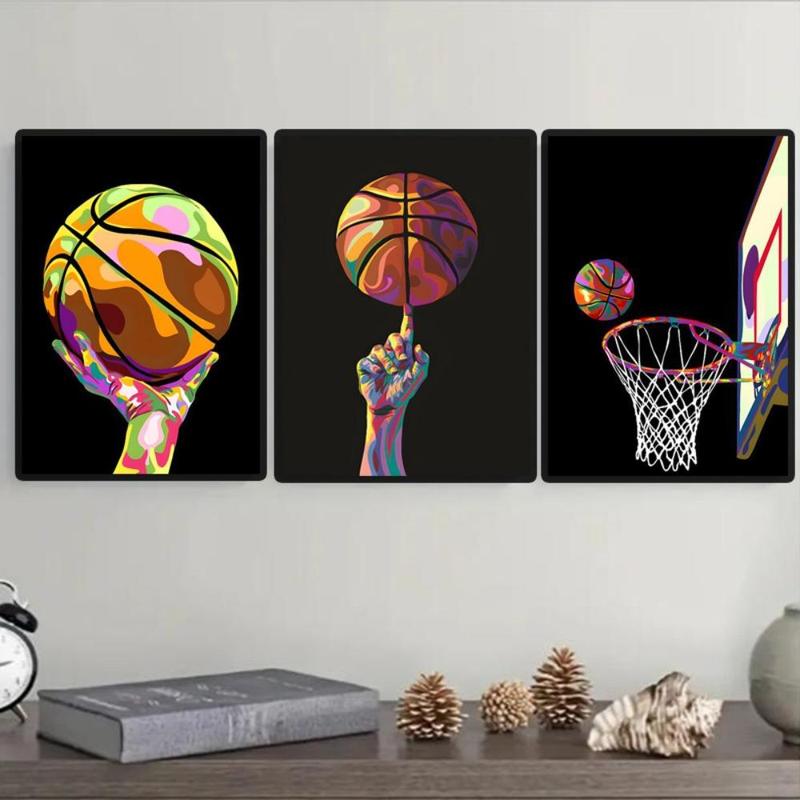 Basketball Themed Canvas Painting without Frame, 3 Counts set Modern Sports Themed Wall Art Painting, Wall Art Decor for Home Living Room Bedroom Office School