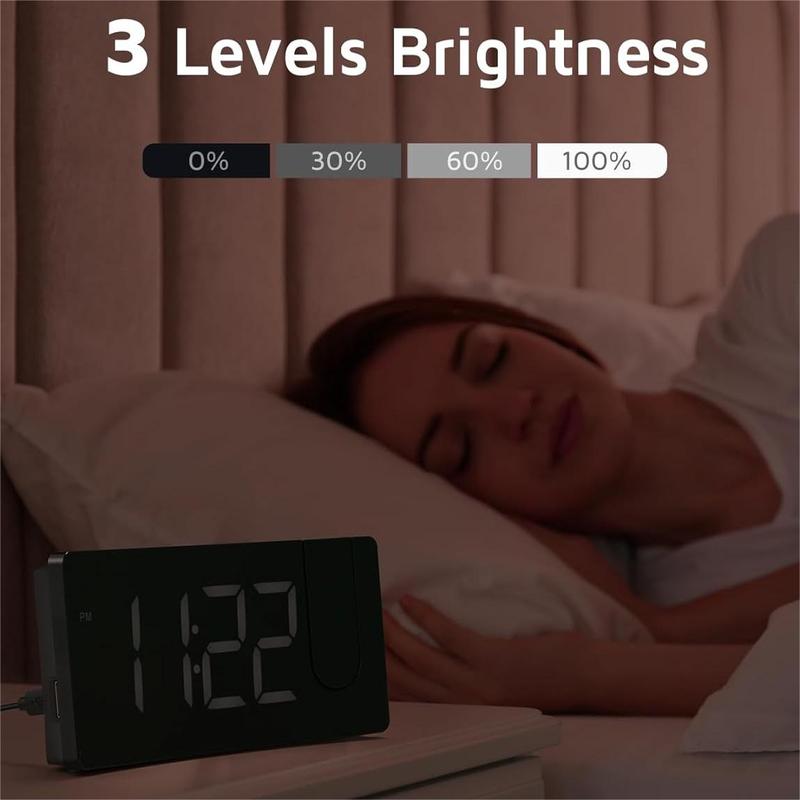 Projection Alarm Clock, Digital Clock with 180° Rotatable Projector, 3-Level Brightness Dimmer, Clear LED Display, USB Charger, Progressive Volume, 9mins Snooze,12 24H, Digital Alarm Clock for Bedroom Decor Gift Wall Adjustable