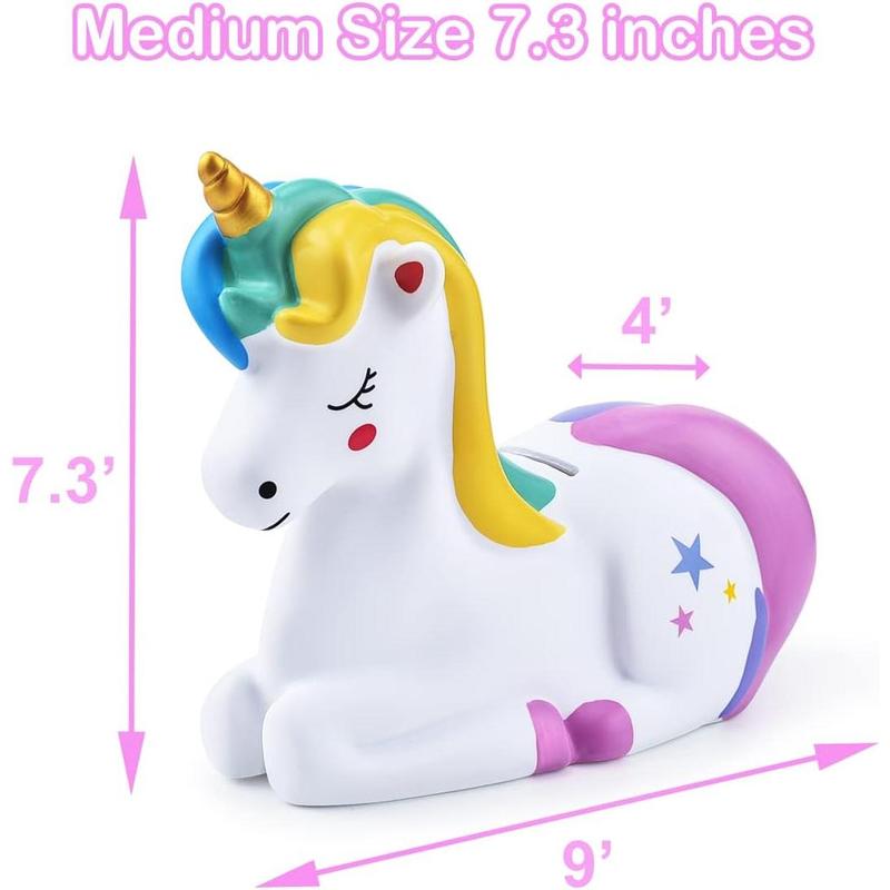 Piggy Bank : Unicorn Piggy Banks - Unbreakable Plastic Coin Money Bank with Alphabet Stickers - Rainbow