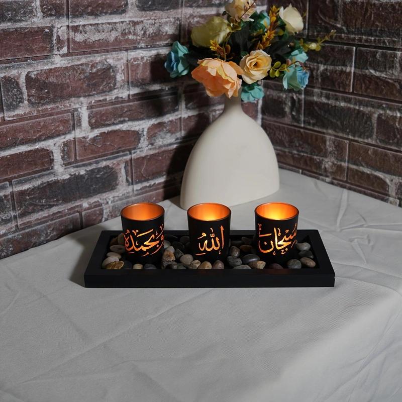 Modern Islamic Themed Candle Holder, 1 Set Including 3 Candle Holder, Desktop Decorative Candle Holder for Home Office Party (without Candles)