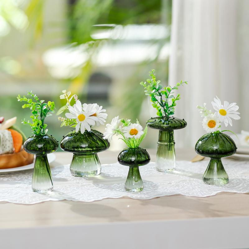 Mushroom Glass Vase, Set of 5 Colored Plant Propagation Station, Mini Terrarium for Plants, Unique Small Glass Vase for Flowers, Cute Hydroponic Indoor Planters Gifts for Women Room Decor for Christmas