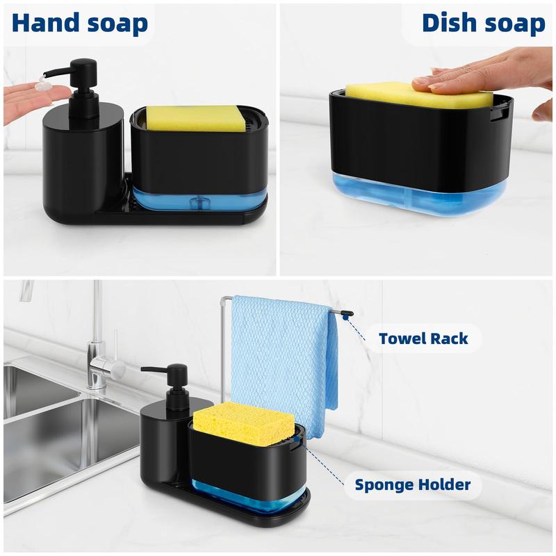 5-in-1 Soap Dispenser Set, 1 Set Including Sponge Holder & Towel Rack & Hand Soap Bottle & Dish Soap Box, Bathroom Supplies