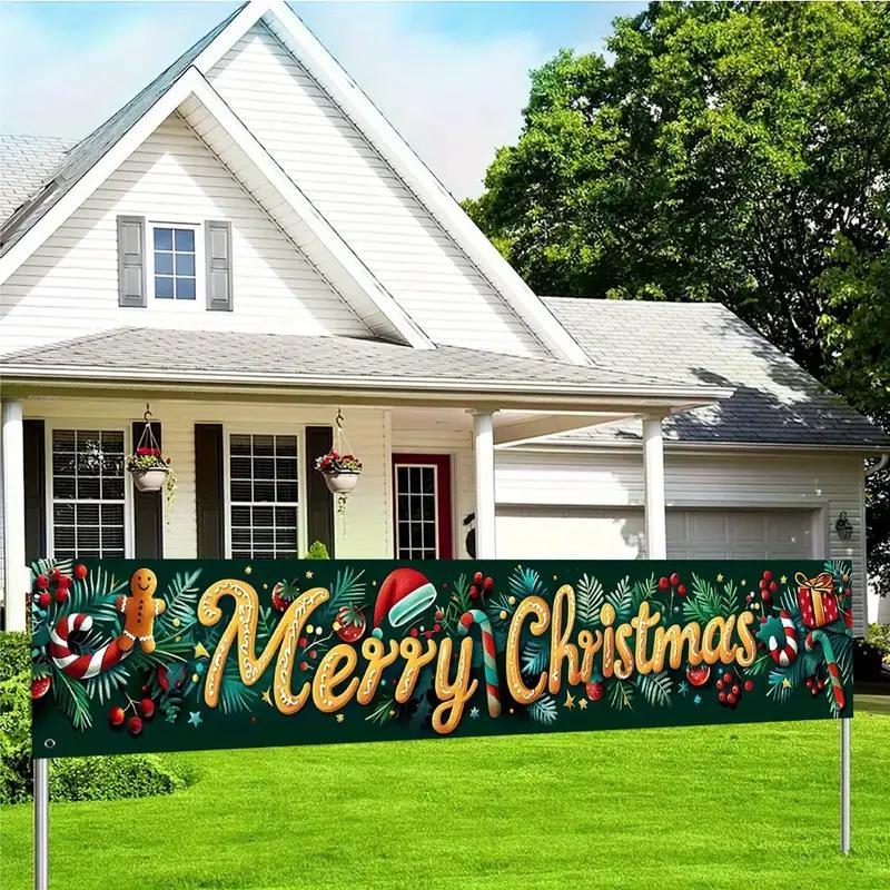 Merry Christmas Banner, 1 Count Outdoor Christmas Banner, Garden Decoration Banner, Festive & Party Supplies, Home Decor, Party Supplies