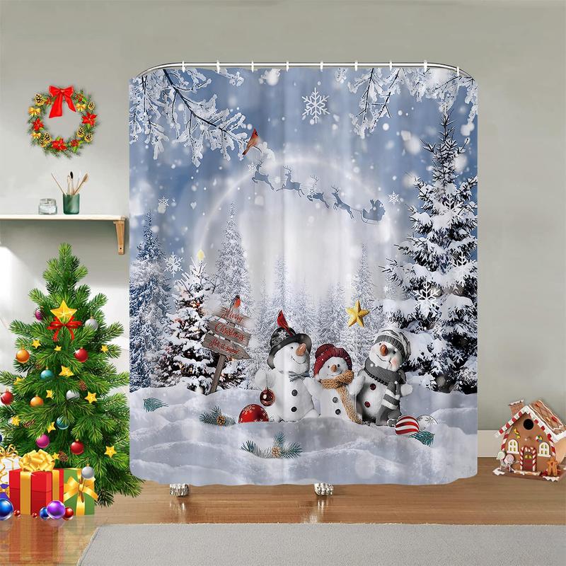 PAUSEBOLL Merry Christmas Shower Curtain Set Waterproof Fabric-72 x72, Winter Xmas Kids Snowman Theme Shower Curtain Decor, Funny Christmas Holiday Home Indoor Bathroom Decorations