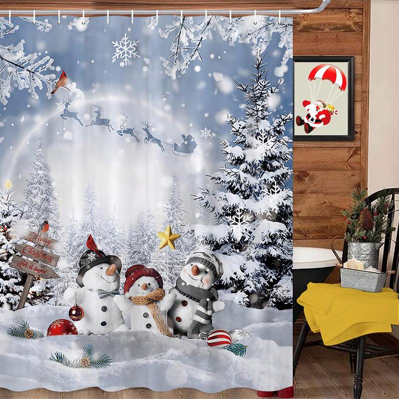 PAUSEBOLL Merry Christmas Shower Curtain Set Waterproof Fabric-72 x72, Winter Xmas Kids Snowman Theme Shower Curtain Decor, Funny Christmas Holiday Home Indoor Bathroom Decorations