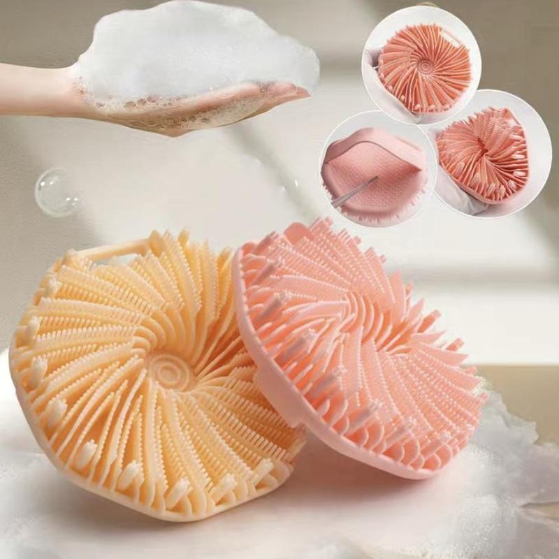 Summer Silicone Bath Brush, Exfoliating Body Scrubber for Men & Women, Shower Body Brush with Storage Hook, Reusable Gentle Shower Massage Tool, Manual Massager Tools, Lightweight Skincare Tool