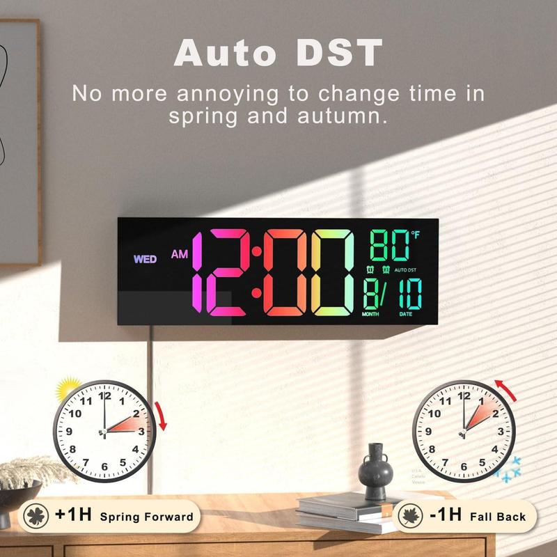 LED Wall Clock, 1 Count 24 12 Hour Digital Wall Clock with Temperature & Date Display, Home Decor for Living Room, Office, Gym