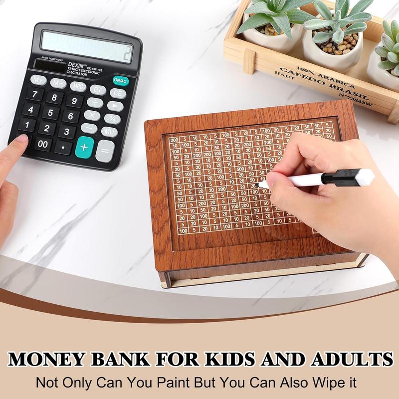 Retro Cash Money Saving Box,Wooden Money Box with Money Target and Numbers-Challenge your willpower and control over money,Savings Challenges Money Box with Counter,Cash Savings Box,Cash Saver Box,Piggy Bank for Savings Goal Decor Ornaments