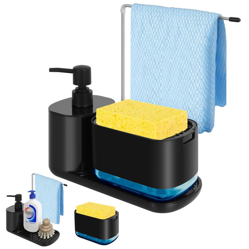 5-in-1 Soap Dispenser Set, 1 Set Including Sponge Holder & Towel Rack & Hand Soap Bottle & Dish Soap Box, Bathroom Supplies