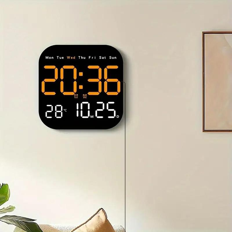 Intelligent Large Screen Digital Living Room Wall Clock with Remote Control, Battery Powered LED Wall Clock with Calendar Time and Temperature Display, Christmas Gift