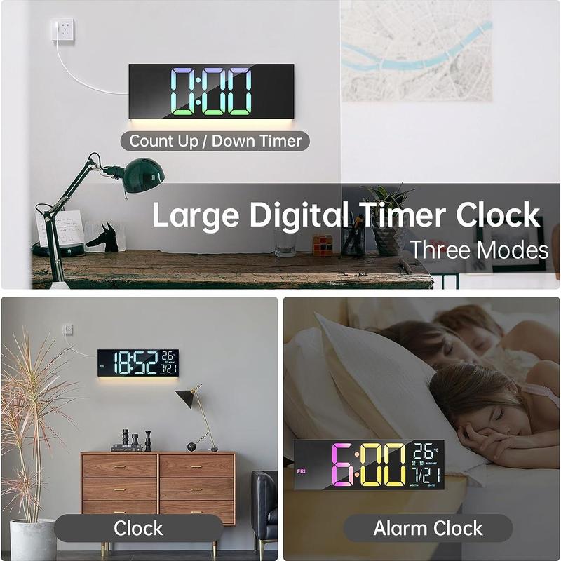 LED Wall Clock, 1 Count 24 12 Hour Digital Wall Clock with Temperature & Date Display, Home Decor for Living Room, Office, Gym