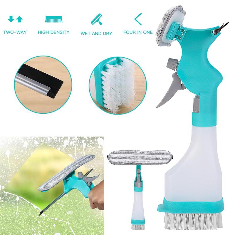 4 in 1 Window Cleaner Tool Kit with Spray Bottle, Multifunction Reusable Glass Cleaner Tool with Squeegee, Household Portable Window Cleaning Kit