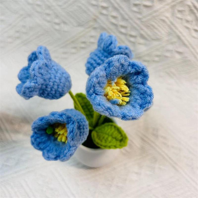 Artificial Flower Crochet, Handmade Woven Potted Home Decoration Knitted Simulation Flower, Yarn Crochet Flower Bouquet Gift