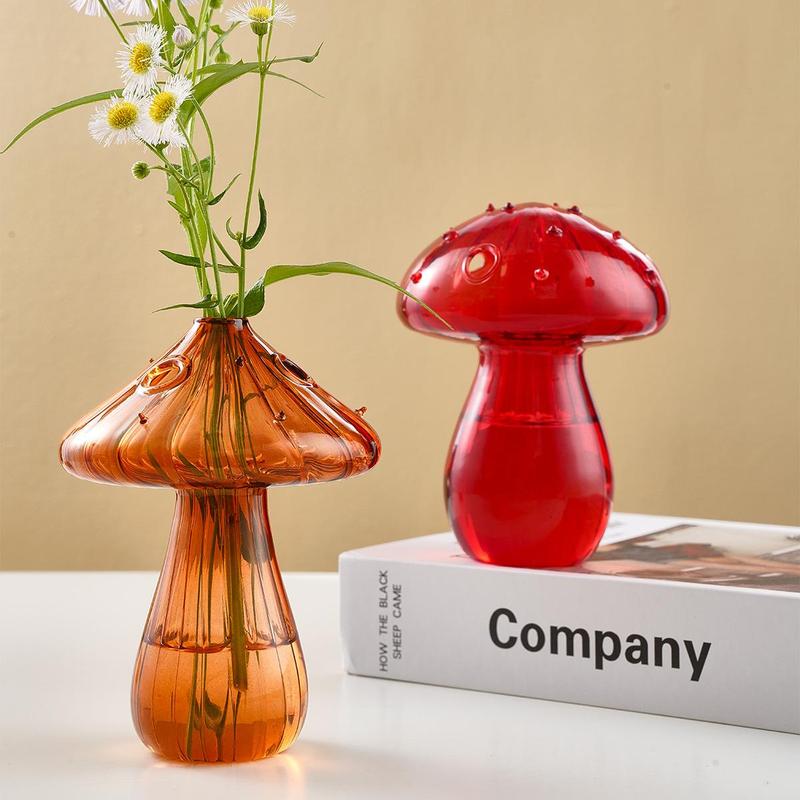 Glass Mushroom Design Vase, Creative DIY Decorative Glass Flower Pot, Sweet Furniture, Creative Desktop Ornaments for Indoor Home Office, Home Decorations, Gift for Friend Family