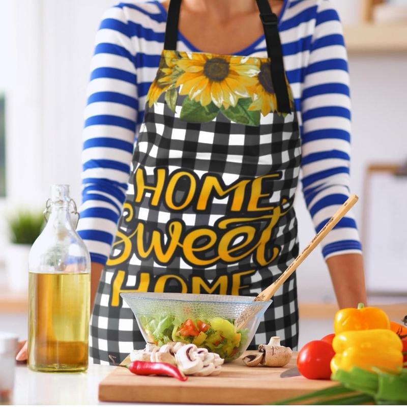 13 Pcs Bee Sunflower Kitchen Set Include 5 Cute Wooden Spoons 2 Kitchen Towels 2 Kitchen Apron 2 Oven Mitts 2 Bee Sunflower Pot Holders for Housewarming Gifts (Sunflower)