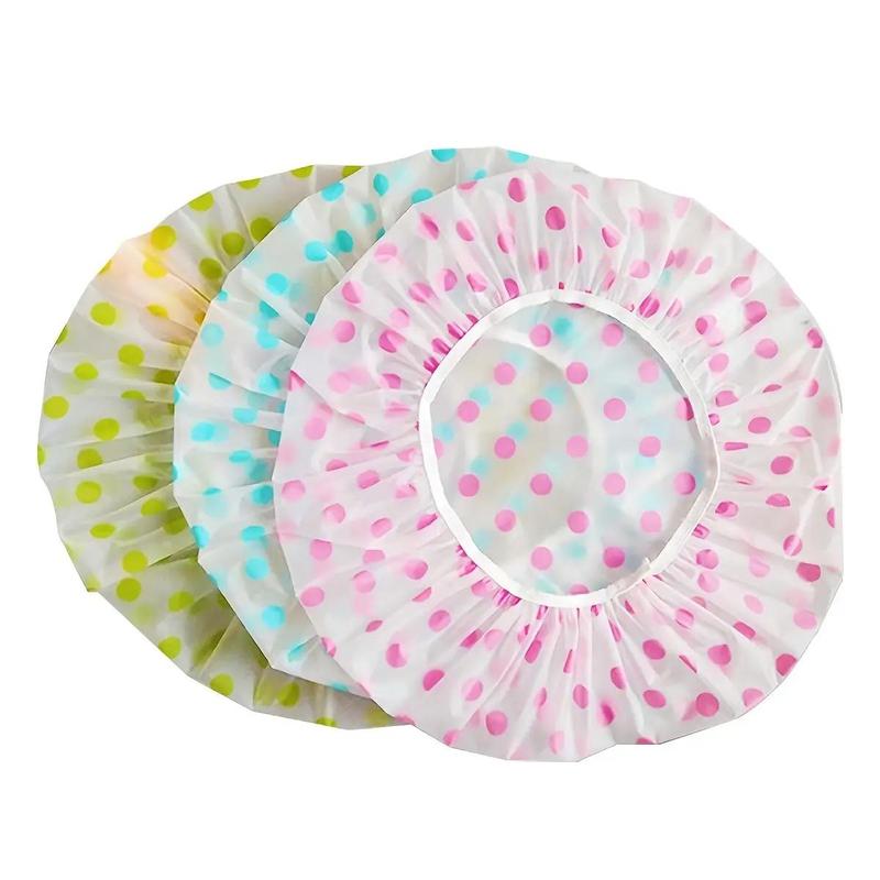 Polka Dot Pattern Shower Cap, 3pcs Waterproof Elastic Bathroom Shower Cap, Bathroom Accessories, Shower Products, Household Bathroom Supplies