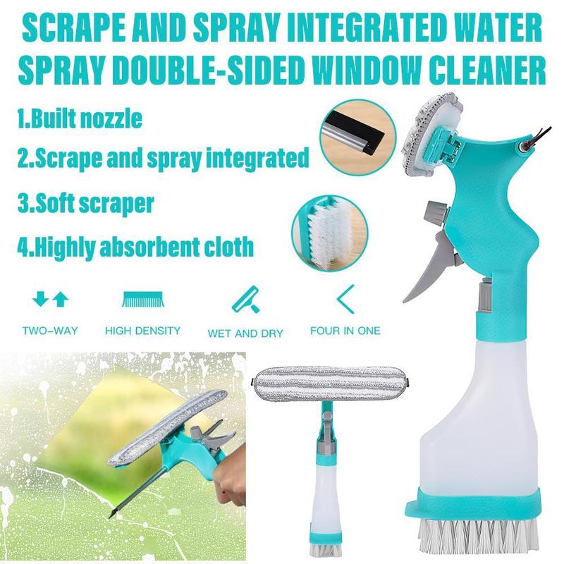 4 in 1 Window Cleaner Tool Kit with Spray Bottle, Multifunction Reusable Glass Cleaner Tool with Squeegee, Household Portable Window Cleaning Kit