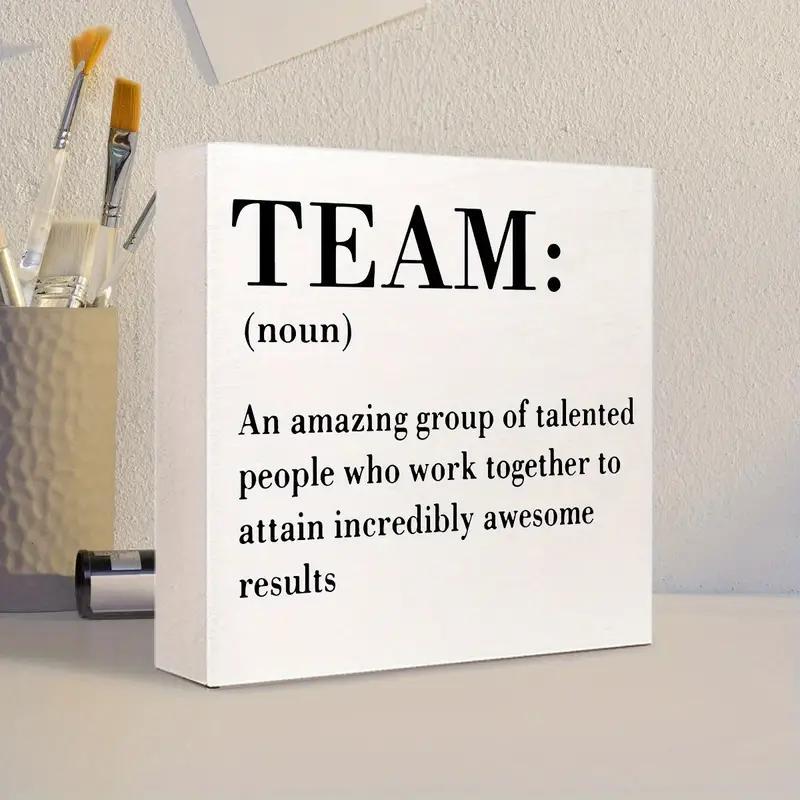 Team Definition Design Wooden Box Sign, Creative Funny Desktop Wooden Sign, Desktop Decorative Ornament for Home Living Room Office, Room Decor, Home Decor