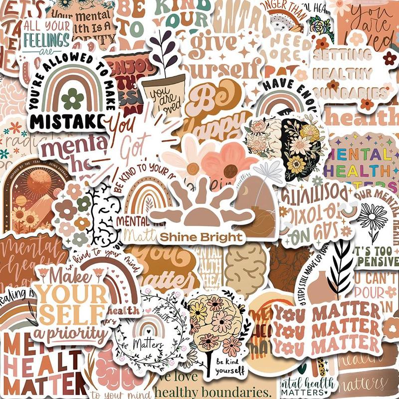 Boho Mental Healthy Series Sticker, 100pcs Self Adhesive Decor Paper, Decor Sticker for Gift Greeting Card Water Bottle Laptop Phone