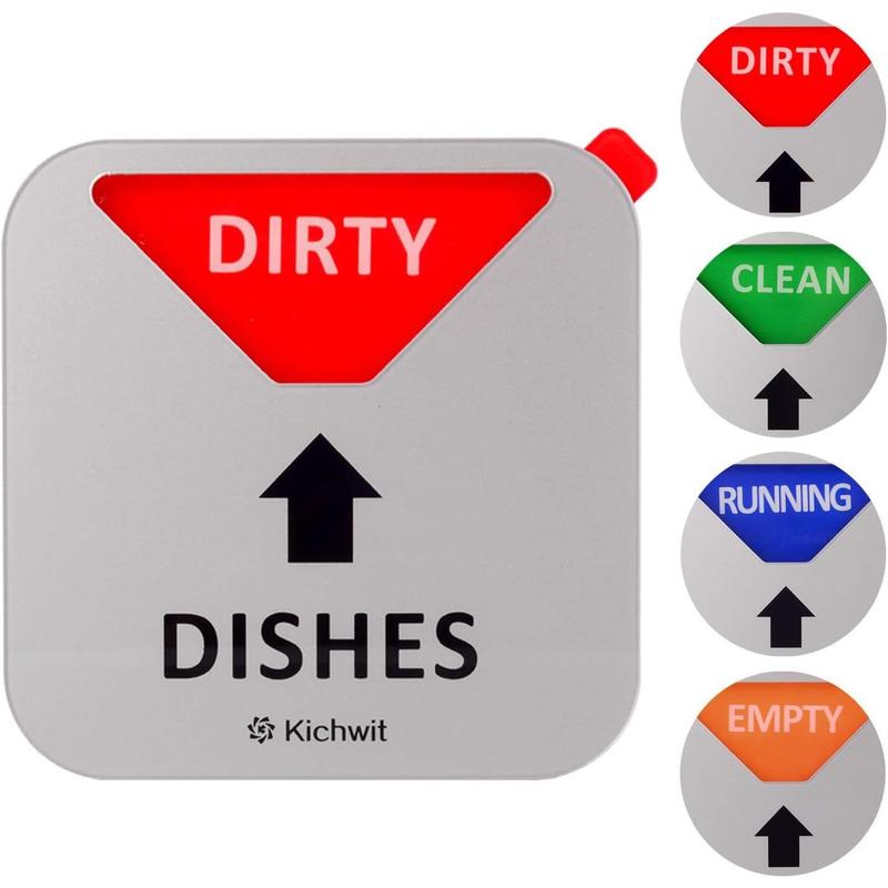 Kichwit Dishwasher Magnet - Clean, Dirty, Running & Empty options! Non-scratch, strong magnet with adhesive. Sleek 3.5” silver design Decor