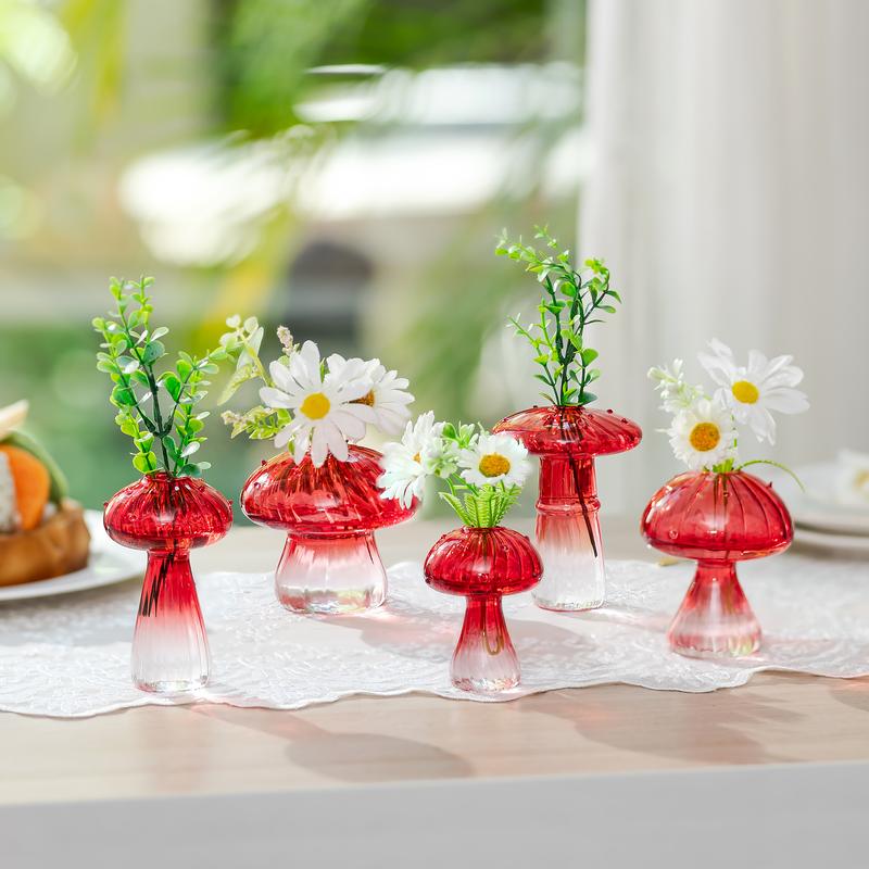 Mushroom Glass Vase, Set of 5 Colored Plant Propagation Station, Mini Terrarium for Plants, Unique Small Glass Vase for Flowers, Cute Hydroponic Indoor Planters Gifts for Women Room Decor for Christmas