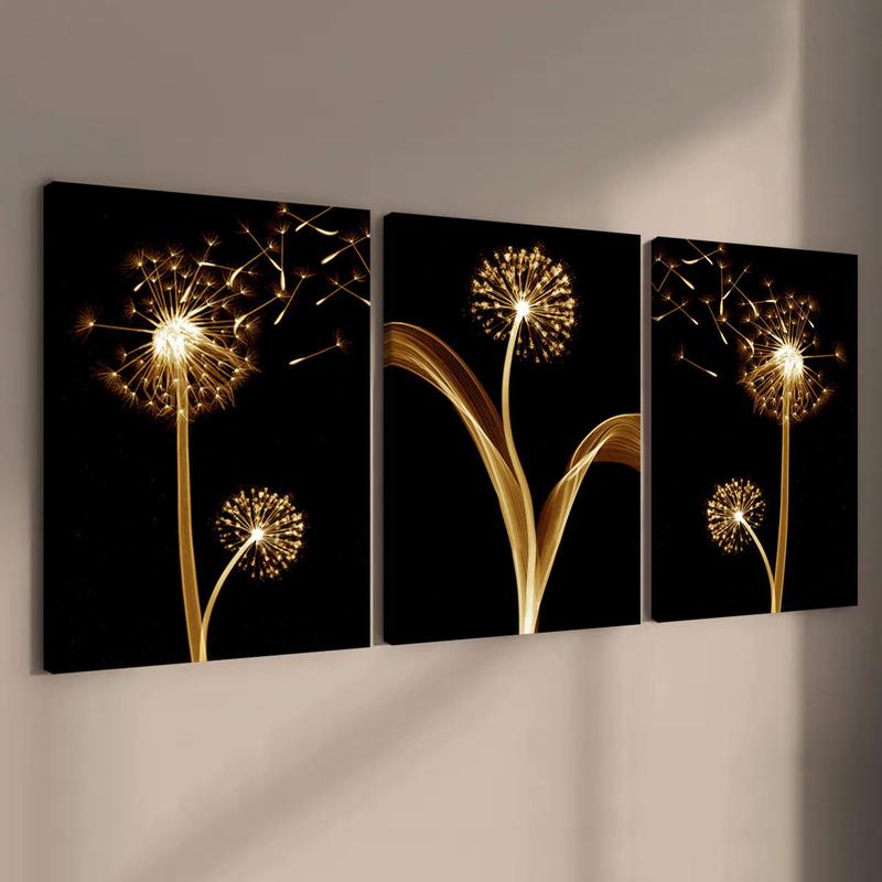 Wooden Framed Canvas Painting, 3 Counts set Modern Dandelion Pattern Wall Art, Wall Decor for Home Living Room Bedroom Office