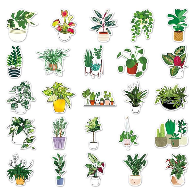 50pcs set Cartoon Plant Pattern Sticker, Self Adhesive Sticker For Water Bottles, Skateboards, Notebooks, Laptop Decoration