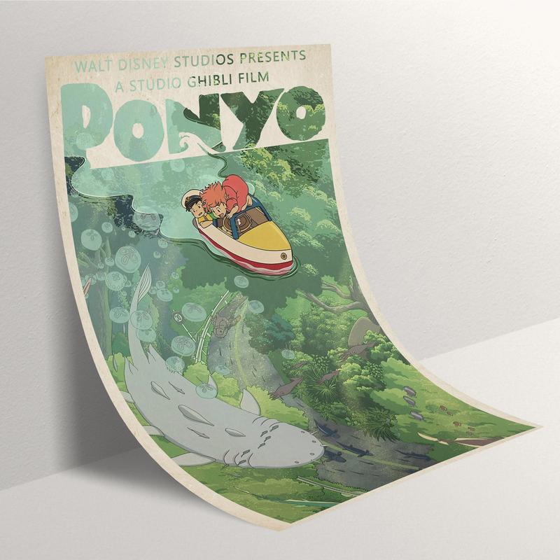 Ponyo Poster, Studio Ghibli Print Anime Poster, Hayao Miyazaki Movie Ponyo Spirited Away Anime Posters