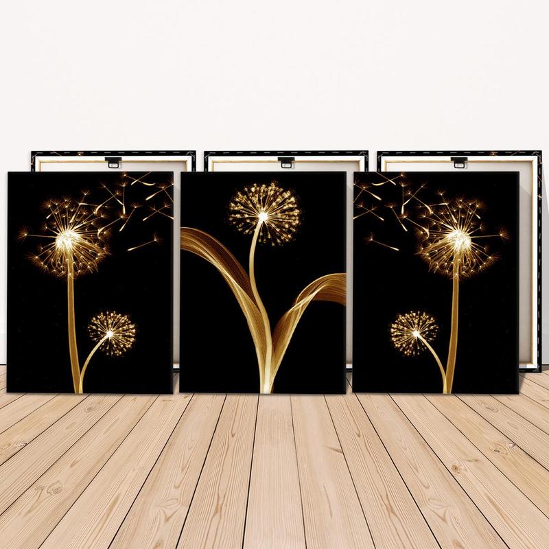 Wooden Framed Canvas Painting, 3 Counts set Modern Dandelion Pattern Wall Art, Wall Decor for Home Living Room Bedroom Office