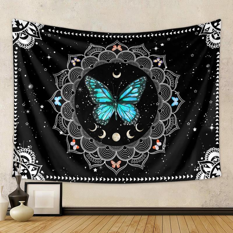 Festival Ornaments, Mandala Flower & Butterfly Pattern Tapestry, Aesthetic Hanging Tapestry, Bedroom Accessories, Wall Art Decoration for Home Dorm Decor