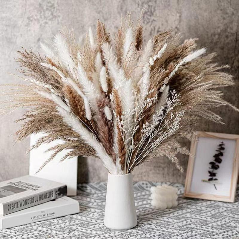 Dried Pampas Grass without Vase (65pcs set), Home Decorative Pampas Grass for Living Room Dining Room, Decorative Plants for Home Party Wedding, Halloween Decor