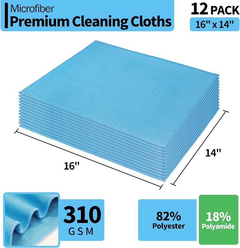 Microfiber Glass Cleaning Cloth - 12 Pack, 16