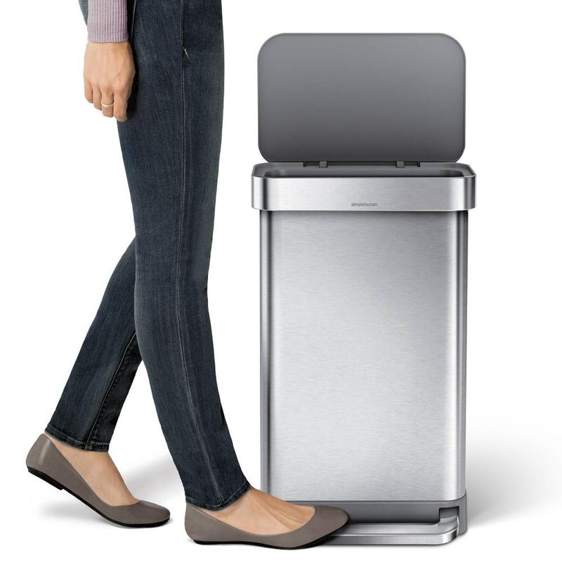 simplehuman 45L Stainless Steel Step Trash Can with Plastic Pedal & Lid