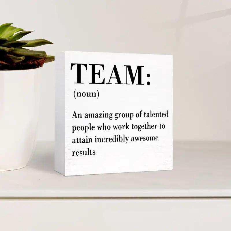 Team Definition Design Wooden Box Sign, Creative Funny Desktop Wooden Sign, Desktop Decorative Ornament for Home Living Room Office, Room Decor, Home Decor