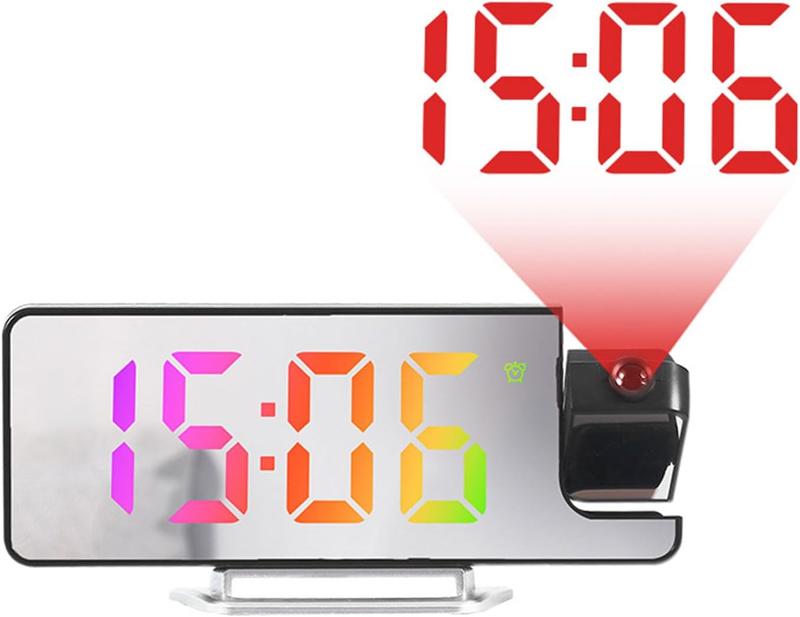 Projection Alarm Clock for Bedroom, Digital Clock with 180° Rotatable Projector, 7.9'' Large Display LED Alarm Clock with Temperature, Snooze, Adjustable Brightness, for Home