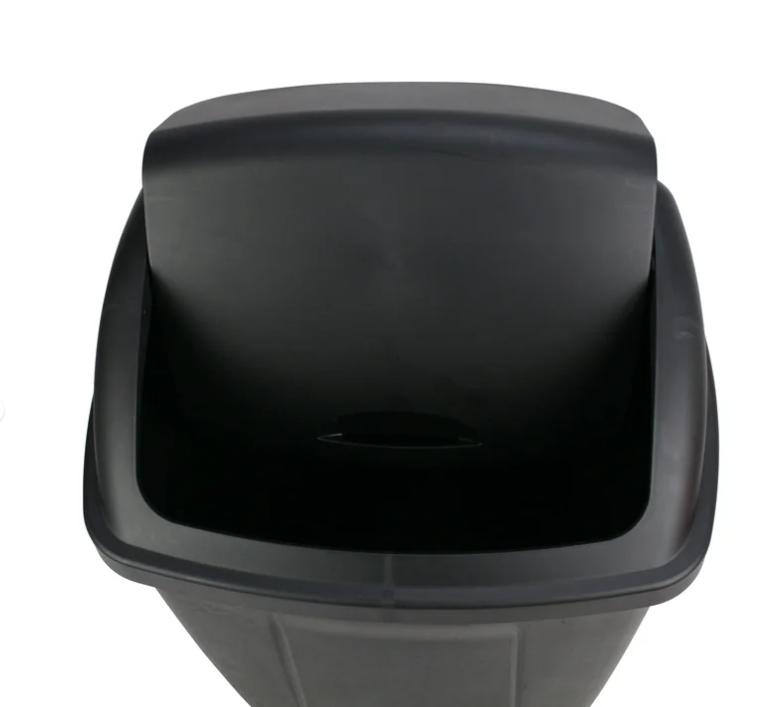 13 Gallon Trash Can, Plastic Swing Top Kitchen Garbage Trash Can, Black, 12.5