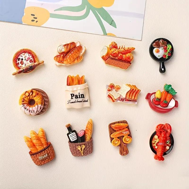 Charming Baguette, Toast and Tart Models - 12pcs Cute Miniature Food Models with Humorous Decorations, Fridge Magnets for Kitchen