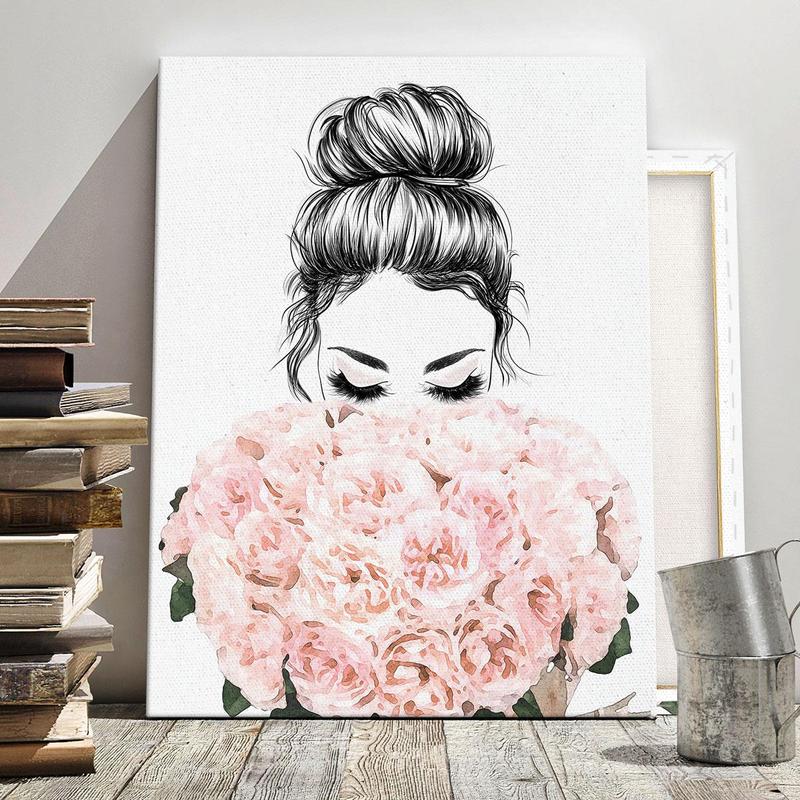 Figure & Flower Pattern Canvas Painting with Frame, 1 Count Modern Simple Wall Art Painting, Wall Art Decor for Home Living Room Bedroom Office