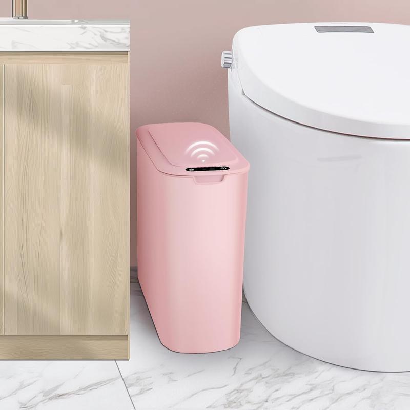 Cesun Automatic Motion Sensor Bathroom Trash Can with Lid, 2.6 Gallon Touchless Trash Bin, Smart Plastic Slim Garbage Can Small White Wastebasket for Toilet, Office, rv, Bedroom, Living Room