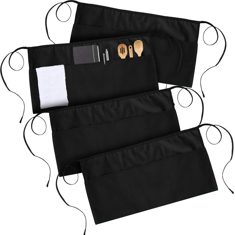 4 Pack Server Apron with 3 Pockets, Waist Apron for Waiter Waitress, 12 Inches