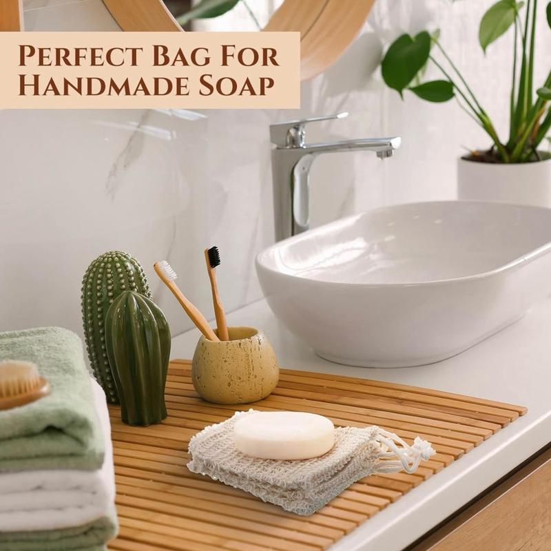 Combo Soap Saver Bag Pouch Mesh and Bamboo Wood Soap Holder for Shower and Bath Use. Accessories Wooden