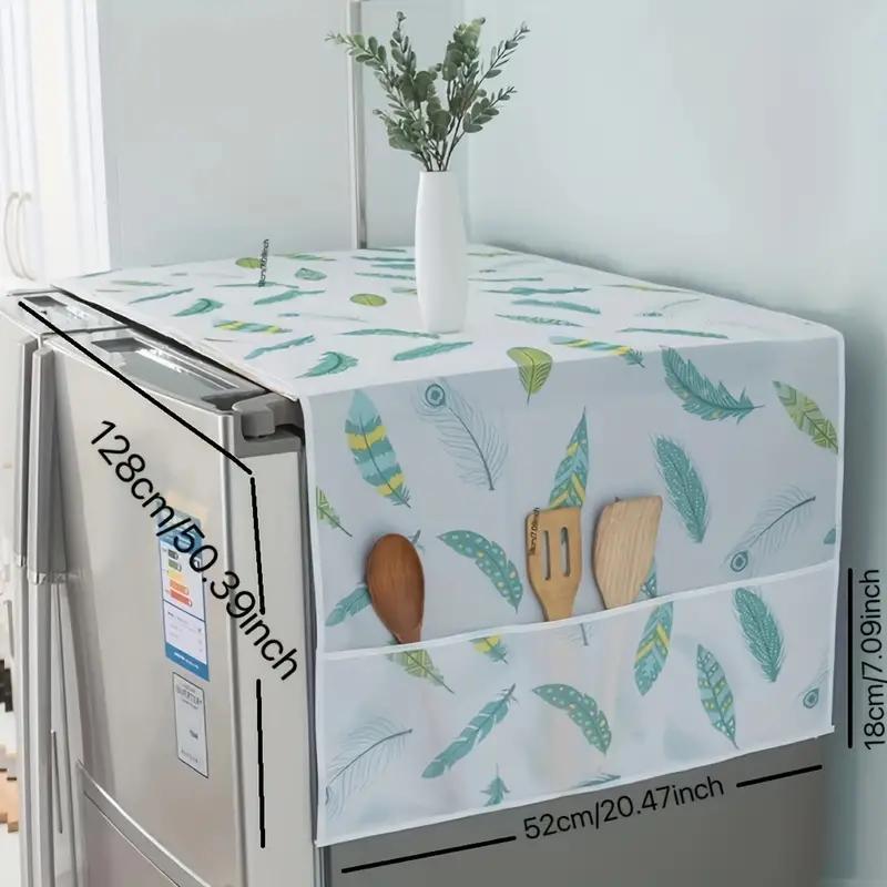 Random Color Cartoon Print Refrigerator Dust Cover, Simple Multi-functional Refrigerator Dust Cover with Side Pocket, Waterproof Refrigerator Cover Cloth, Home Care Supplies