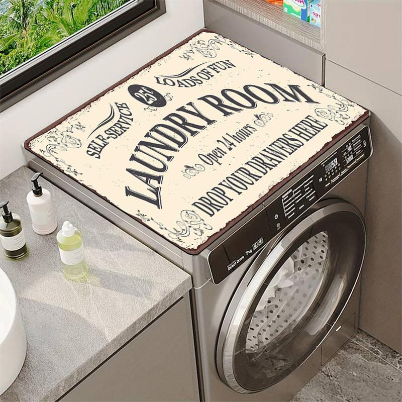 Laundry Room Letter Pattern Dustproof Cover, 1 Count Washing Machine Cover, Soft Water Absorbent Mat for Bathroom Kitchen