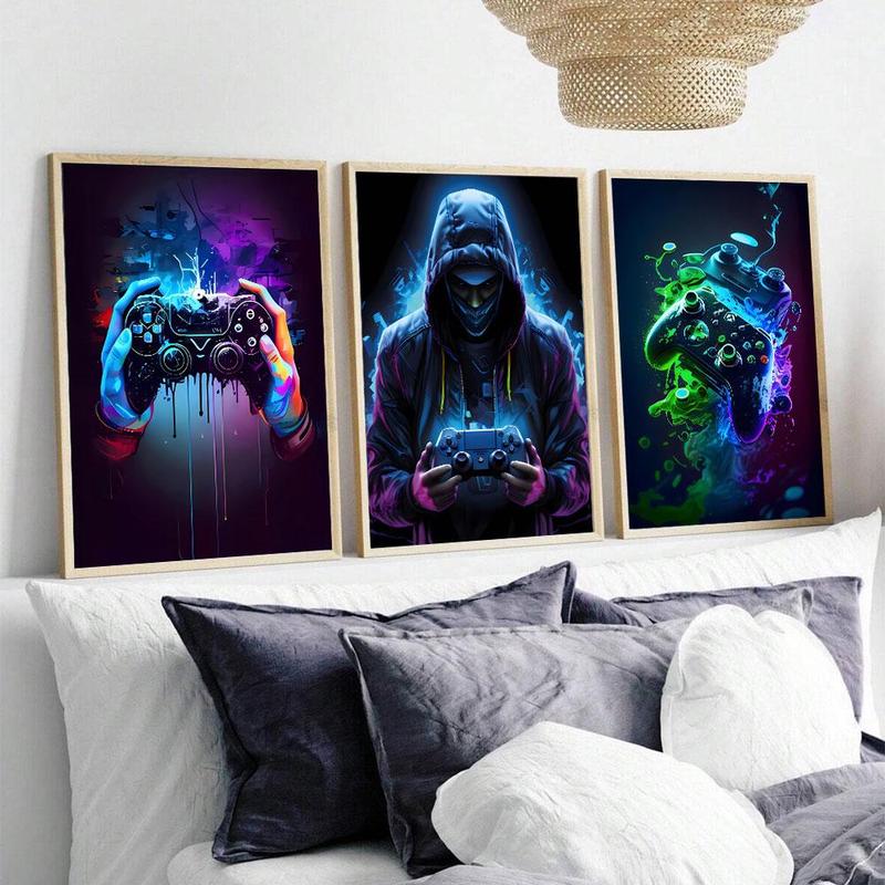 Game Controller Pattern Unframed Painting, 3 Counts set Modern Wall Art Poster, Wall Art Decor for Home Living Room Bedroom Office