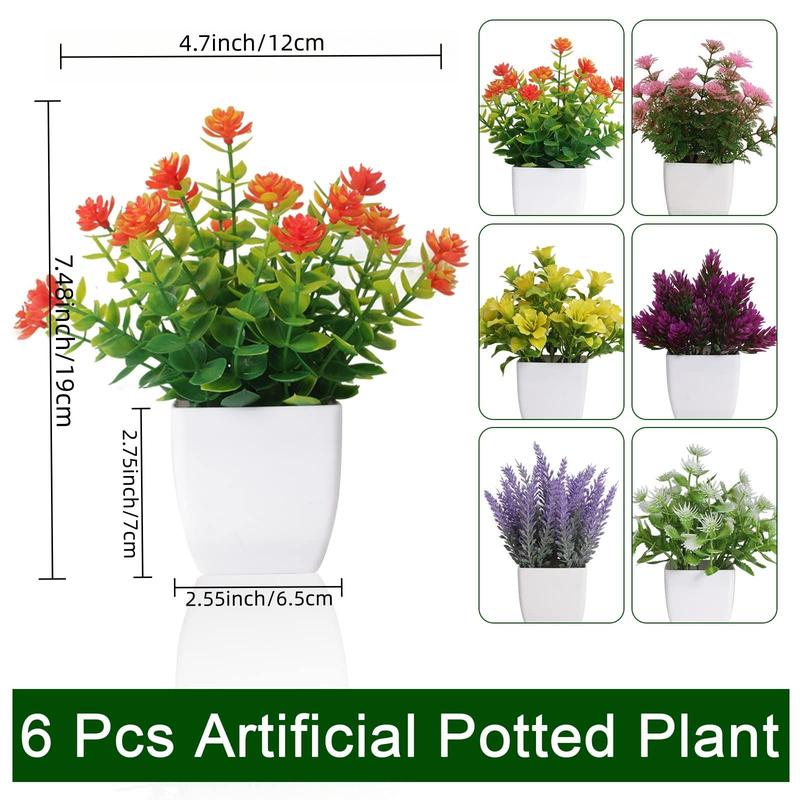 Multicolor Artificial Potted Plant for Room Decor, 6 Counts Faux Decorative Flowers, Colorful Trendy Fake Flower, Summer Desktop Decoration for Home Garden Windowsill