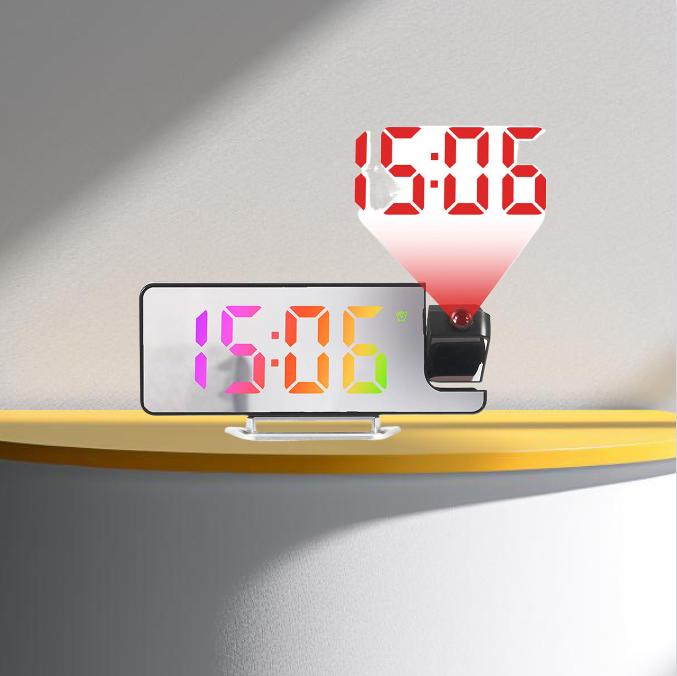 Projection Alarm Clock for Bedroom, Digital Clock with 180° Rotatable Projector, 7.9'' Large Display LED Alarm Clock with Temperature, Snooze, Adjustable Brightness, for Home